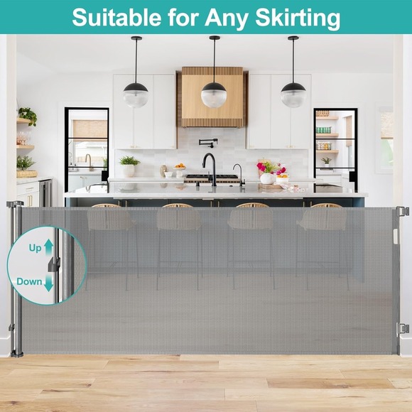 KISKIZ 42" Tall X 120" Wide Retractable Baby Dog Gate Extra Wide Indoor Outdoor - Picture 8 of 11